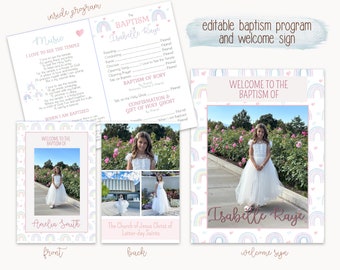 Baptism program LDS Editable Template, Church of Jesus Christ of Latter-Day Saints Baptism invitation, rainbow baptism program with hymns