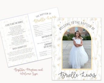 Baptism program LDS Editable Template, Church of Jesus Christ of Latter-Day Saints Baptism invitation, baptism program with hymns