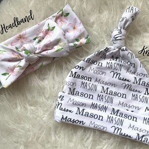 Personalized Baby Name Knot Hat and Swaddle Blanket Set, baby personalized name newborn hospital gift baby shower gift baby boy or baby girl image 8