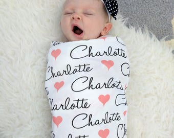 Personalized baby heart blanket baby personalized name swaddle newborn baby girl baby boy baby shower gift