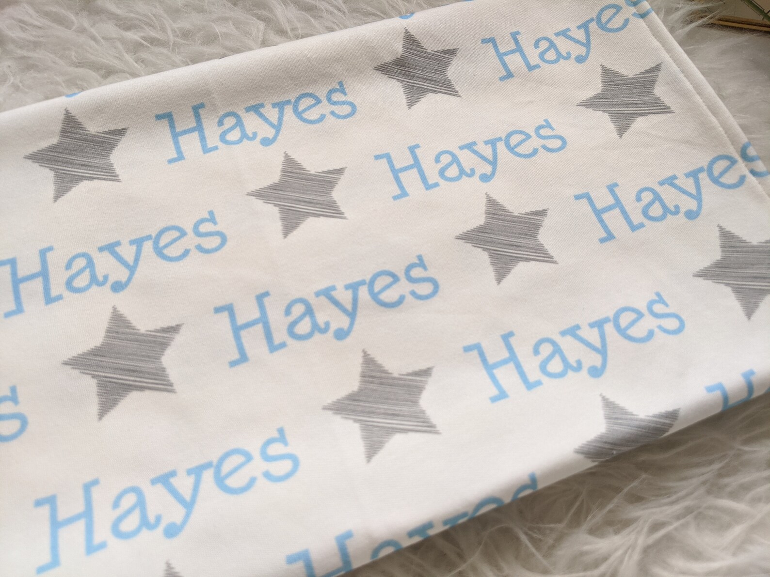 Personalized Swaddle Blanket and Hat Set // Gray Star Baby Etsy