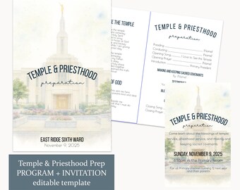 Temple and Priesthood Preparation Program LDS Editable Template, Church of Jesus Christ of Latter-Day Saints Invitation and program Idaho
