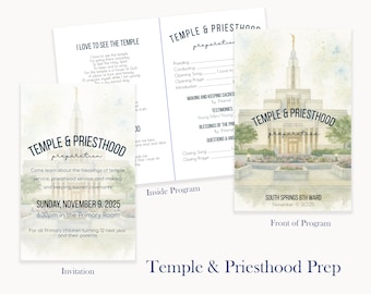 Temple and Priesthood Preparation Program LDS Editable Template, Church of Jesus Christ of Latter-Day Saints Invitation and program