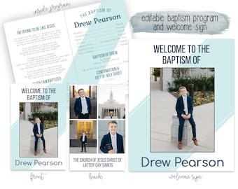 Baptism program LDS Editable Template, Church of Jesus Christ of Latter-Day Saints Baptism invitation, boy baptism program