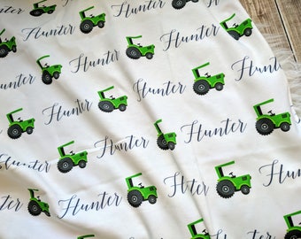 Personalized baby name blanket tractor personalized name swaddle newborn baby girl baby boy farm swaddle baby shower gift