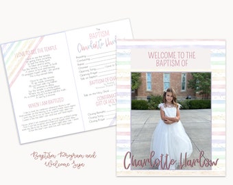 Baptism program LDS Editable Template, Church of Jesus Christ of Latter-Day Saints Baptism invitation, rainbow baptism program with hymns