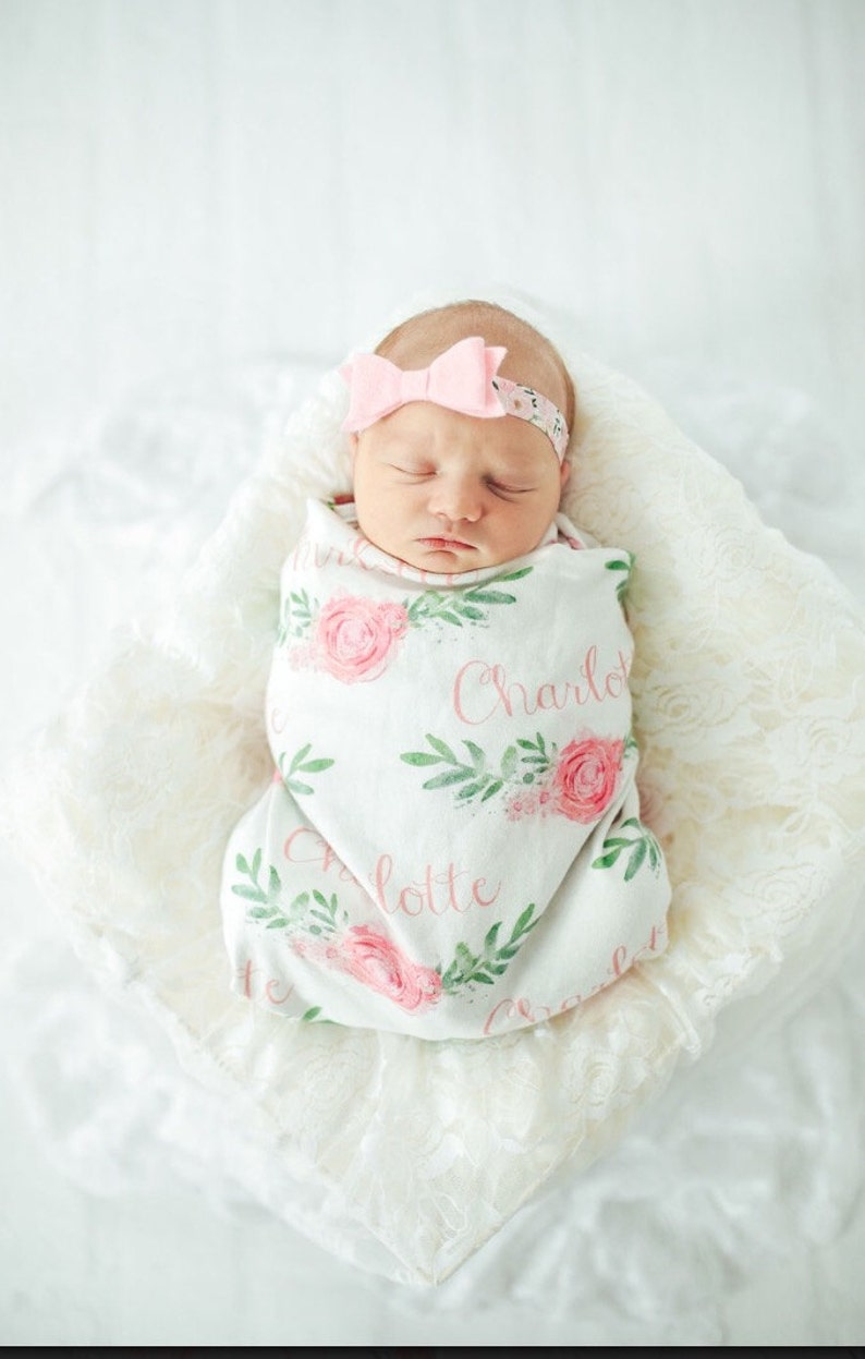 Personalized Swaddle Blanket Rose Vine Swaddle Baby Etsy