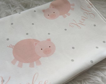 Personalized baby swaddle blanket, pig personalized blanket, newborn name blanket, hospital gift, baby shower gift