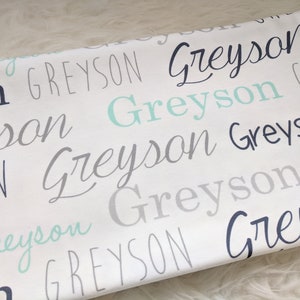 Personalized mint and gray swaddle blanket: baby and toddler personalized name newborn hospital gift baby shower gift