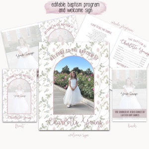 Baptism program LDS Editable Template, Church of Jesus Christ of Latter-Day Saints Baptism invitation, pink and blue girl baptism program