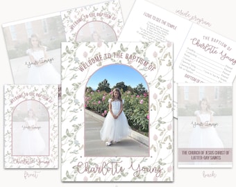 Baptism program LDS Editable Template, Church of Jesus Christ of Latter-Day Saints Baptism invitation, pink and blue girl baptism program