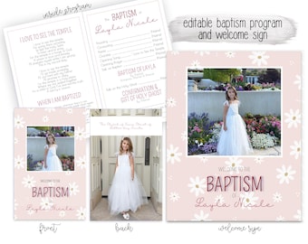Baptism program LDS Editable Template, Church of Jesus Christ of Latter-Day Saints Baptism invitation, daisy girl baptism program