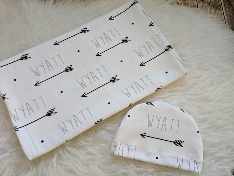 Personalized Baby Name Arrow Hat and Swaddle Blanket Set Etsy