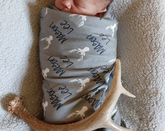 Personalized deer baby name swaddle blanket: baby and toddler personalized name newborn hospital gift baby shower gift