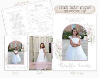 LDS Program for Baptism, Editable Template Church of Jesus Christ of Latter-Day Saints Baptism Invitation, Girl Baptism Floral Program Hymns
