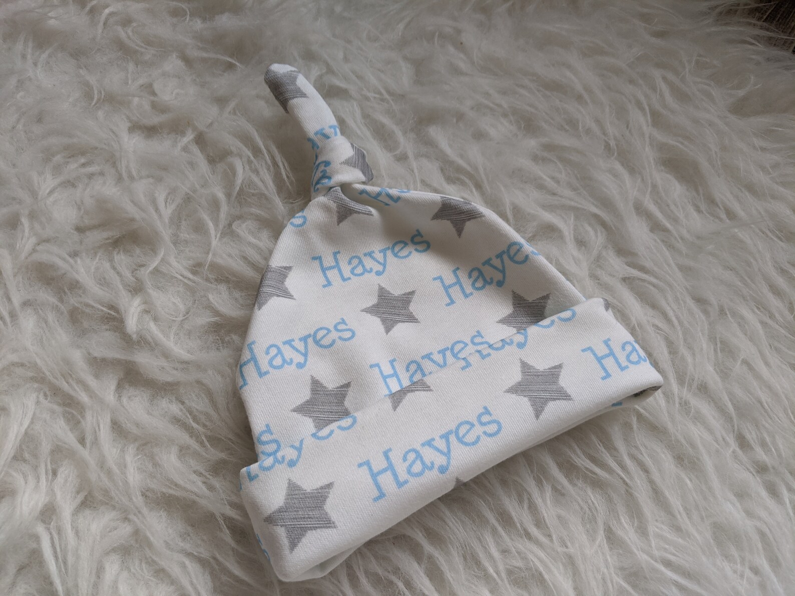 Personalized Swaddle Blanket and Hat Set // Gray Star Baby Etsy