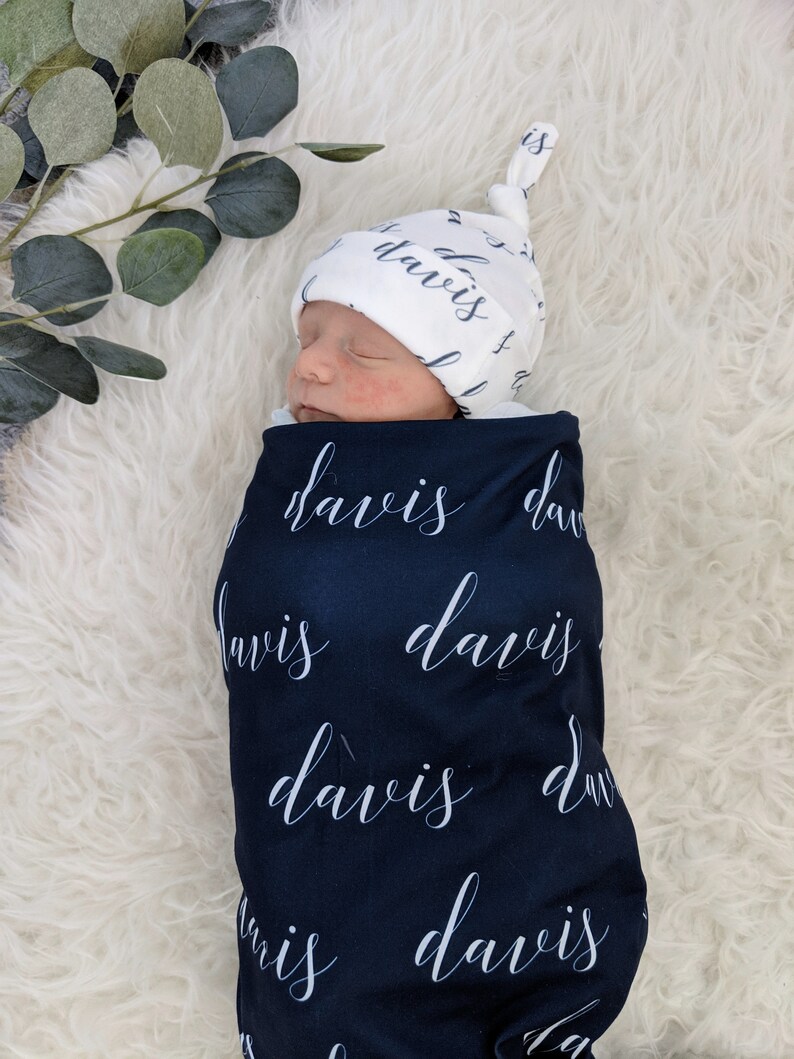 Personalized navy blue swaddle blanket // baby personalized Etsy