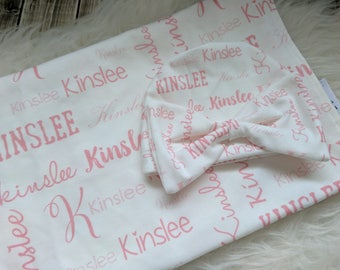 Personalized swaddle blanket, baby pink personalized name swaddle, newborn hospital gift, baby shower gift