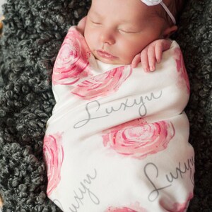 Personalized baby name blanket baby rose personalized name swaddle newborn baby girl baby shower arrival baby gift image 2