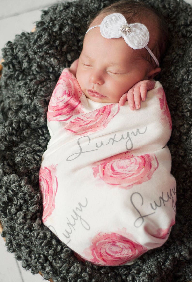 Personalized baby name blanket baby rose personalized name swaddle newborn baby girl baby shower arrival baby gift image 2