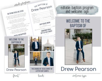 Baptism program LDS Editable Template, Church of Jesus Christ of Latter-Day Saints Baptism invitation, boy baptism program