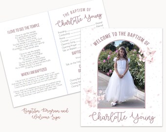 Baptism program LDS Editable Template, Church of Jesus Christ of Latter-Day Saints Baptism invitation, baptism program with hymns