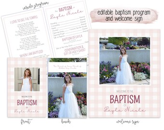 LDS Girl Baptism Program LDS Editable Template, Girl Baptism Invitation Pink girl baptism program