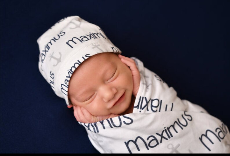 Personalized Swaddle Blanket and Hat Set Personalized Etsy