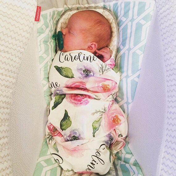 Personalized baby name swaddle blanket set baby and toddler Etsy