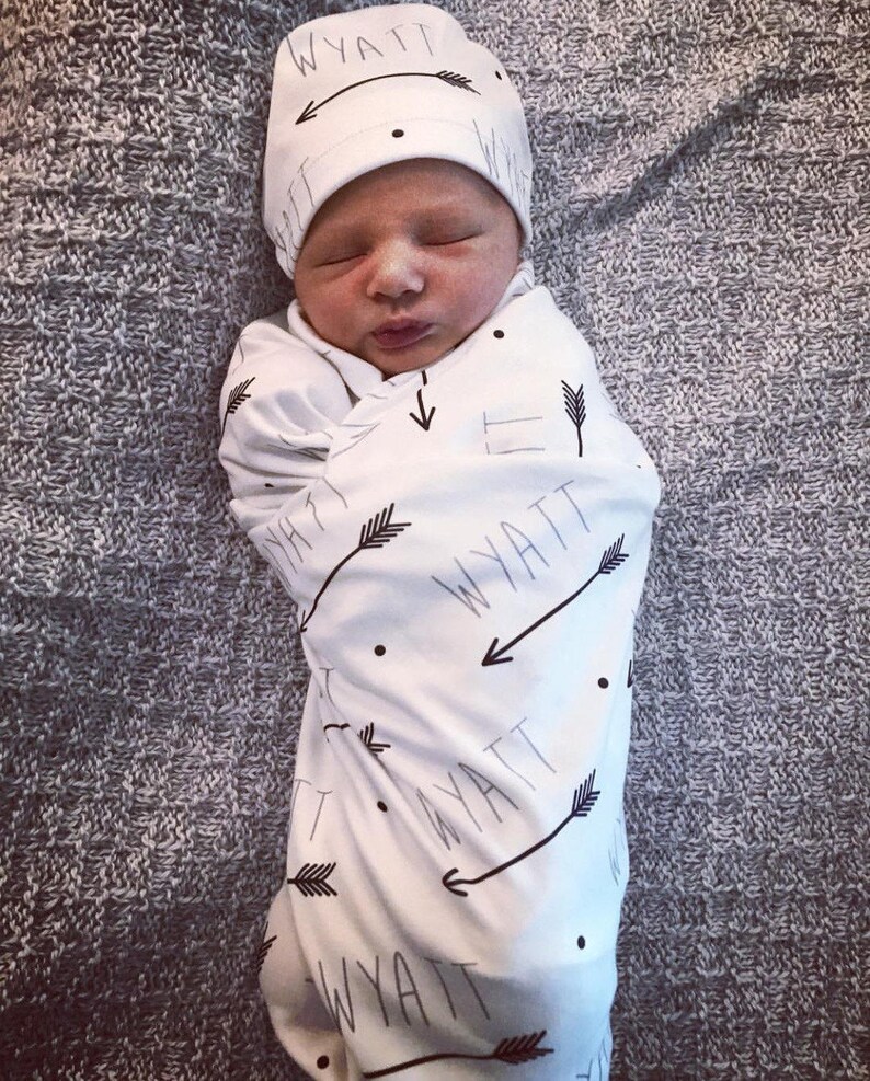 Personalized Baby Name Arrow Hat and Swaddle Blanket Set Etsy