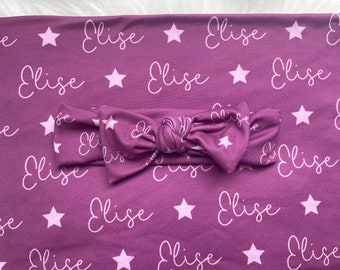 Personalized Name Swaddle, Star Newborn Swaddle Blanket, Baby Blanket, Star Name Swaddle Pink Magenta Blanket, Baby Shower Gift Newborn Baby