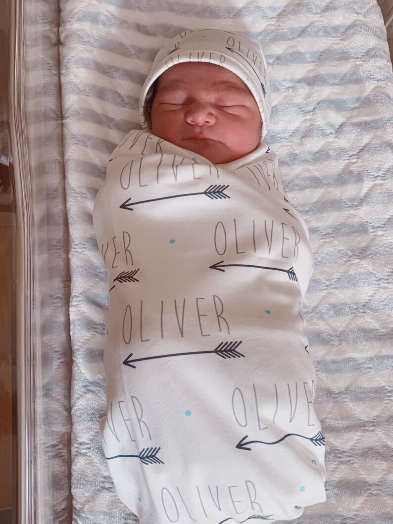Personalized Baby Name Arrow Hat and Swaddle Blanket Set Etsy