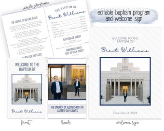 Baptism program LDS Editable Template, Church of Jesus Christ of Latter-Day Saints Baptism invitation, boy baptism program navy with stripes