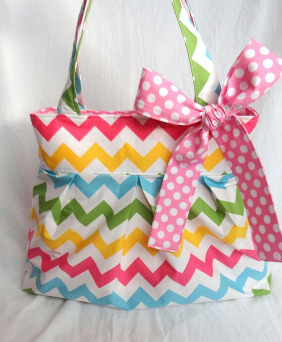 Items similar to Diaper bag, purse large pleated Riley Blake pink/girl