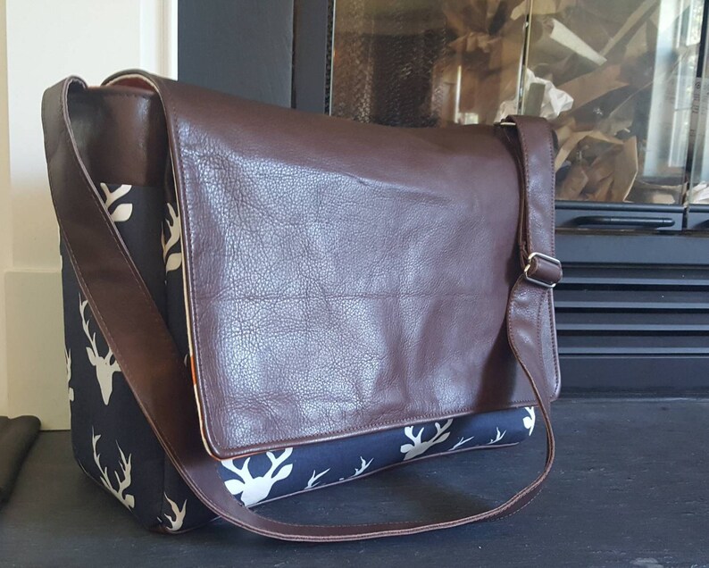 leather messenger bag laptop bag Deer diaper bag buffalo diaper bag genuine leather XL diaper bag READY to SHIP orange arrow