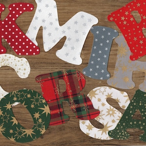 Iron On Fabric Applique Letters and Numbers 7.5 cm (3 Inch ) Christmas colours