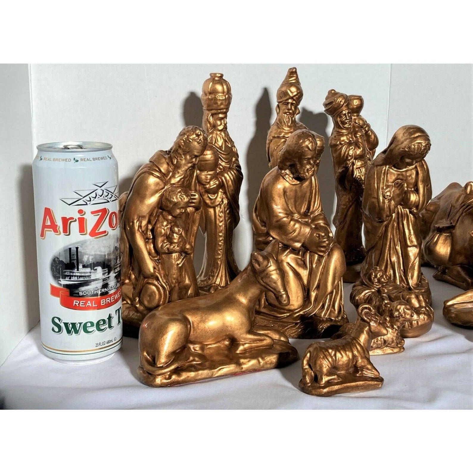 Large 13pc Gold Painted Ceramic NATIVITY SET Holy Family Etsy