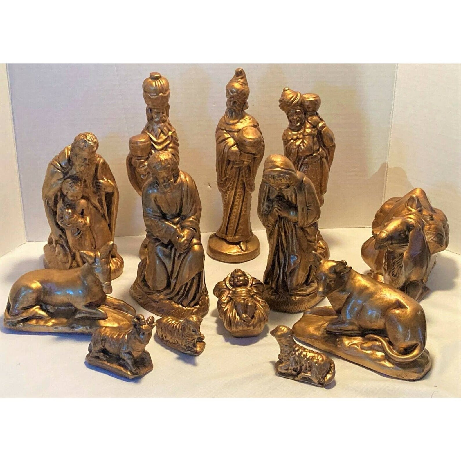 Large 13pc Gold Painted Ceramic NATIVITY SET Holy Family Etsy