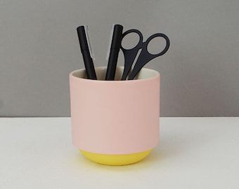 Handmade Cup or Plant Pot - yellow and pink porcelain ceramic indoor herb pot, tea cup coffee mug | desk organiser | home working