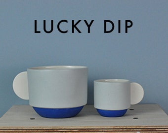 SAMPLE SALE - Handmade ceramics lucky dip box - a large coffee mug and espresso cup. Plat pot gift for her