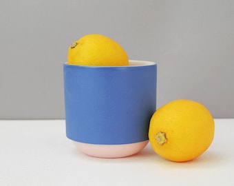 Handmade Cup or Plant Pot - blue and pink porcelain ceramic indoor herb pot, tea cup coffee mug | desk organiser | home working