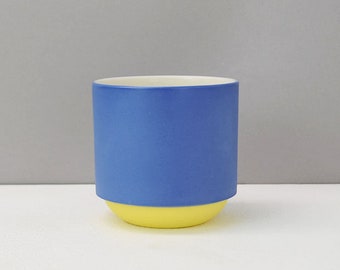 Handmade Cup or Plant Pot - blue and yellow porcelain ceramic indoor herb pot, tea cup coffee mug | desk organiser | home working