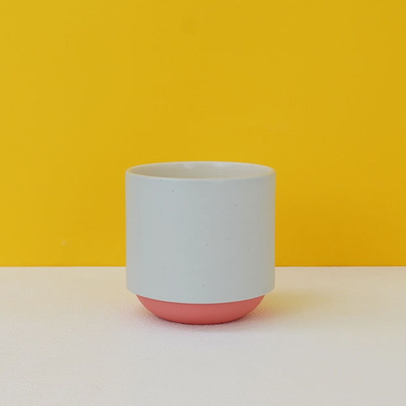 Cup or Plant Pot yellow and pink handmade porcelain ceramic indoor herb pot, tea cup coffee mug gift for her home working desk image 3