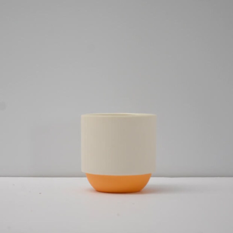 Handmade Plant Pot small plant cactus and succulent pot espresso cup contemporary ceramics porcelain orange and white cup gift for her image 2