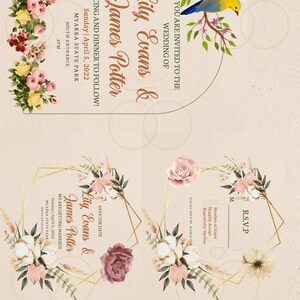 Digital Printable personalized wedding invitation - Floral Design RSVP Invitation and Save the Date Package