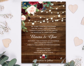 Rustic Romantic Wedding Invitation *DIGITAL file available