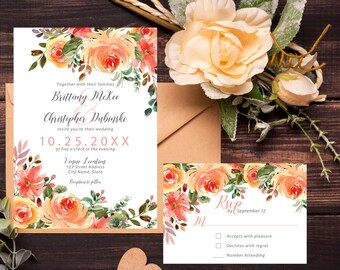 Acuarela Otoño Floral Wedding Invitation Suite *ARCHIVO DIGITAL Disponible