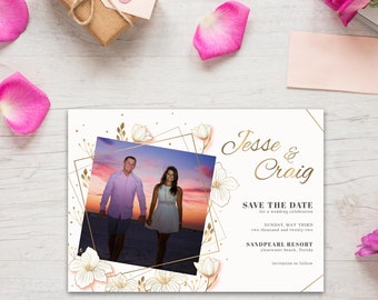 Gold Photo Floral Frame Save the Date *DIGITAL file available