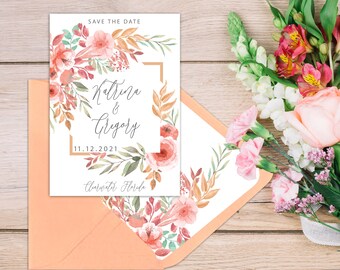 Peach Florals Wedding Save the Date *DIGITAL file available