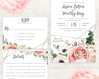 Blush Floral with Golden Frame Collection *DIGITAL file available